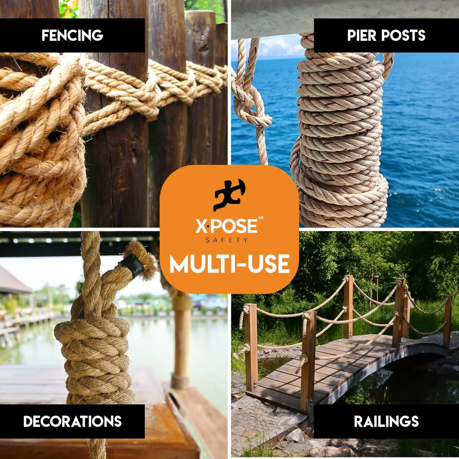 Manila Rope - 1/4 Inch 600' - 3 Strand Cordage Twisted Braided Rope - Thick Natural Fiber for Nautical, Marine, Decorative for Crafts, Porch Column, Outdoor Pole Wrap, Tree Swing