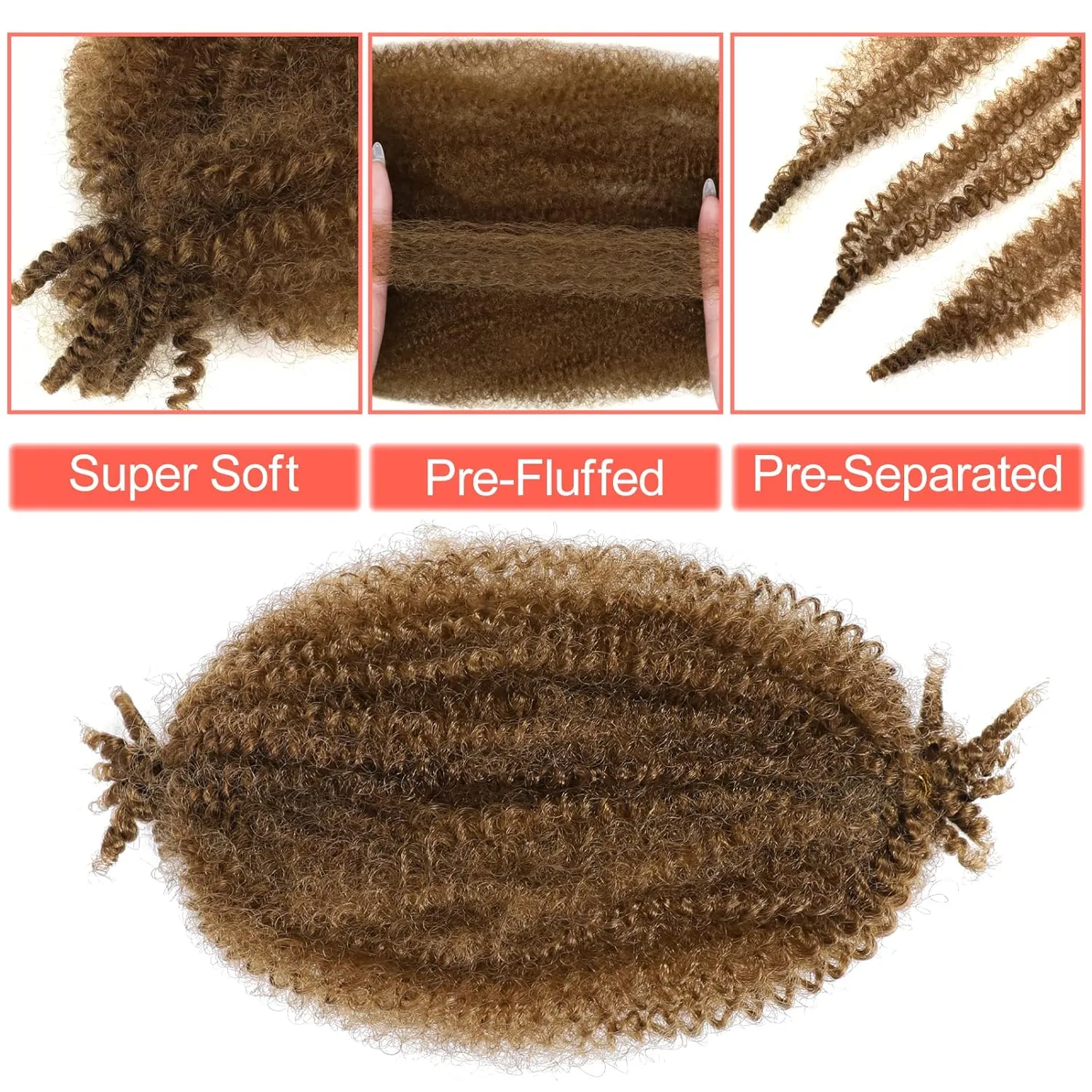 Marley Hair 10 Inch 7 Packs Brown Marley Twist Braiding Hair for Soft Faux Locs Crochet Hair Pre Separated Springy Afro Twist Hair Cuban Twist Hair Pre Fluffed Spring Twist Hair Extensions (10",30)
