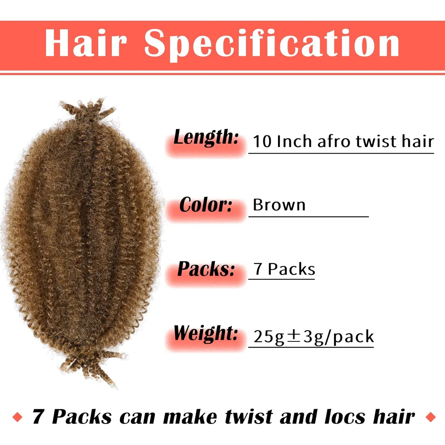 Marley Hair 10 Inch 7 Packs Brown Marley Twist Braiding Hair for Soft Faux Locs Crochet Hair Pre Separated Springy Afro Twist Hair Cuban Twist Hair Pre Fluffed Spring Twist Hair Extensions (10",30)