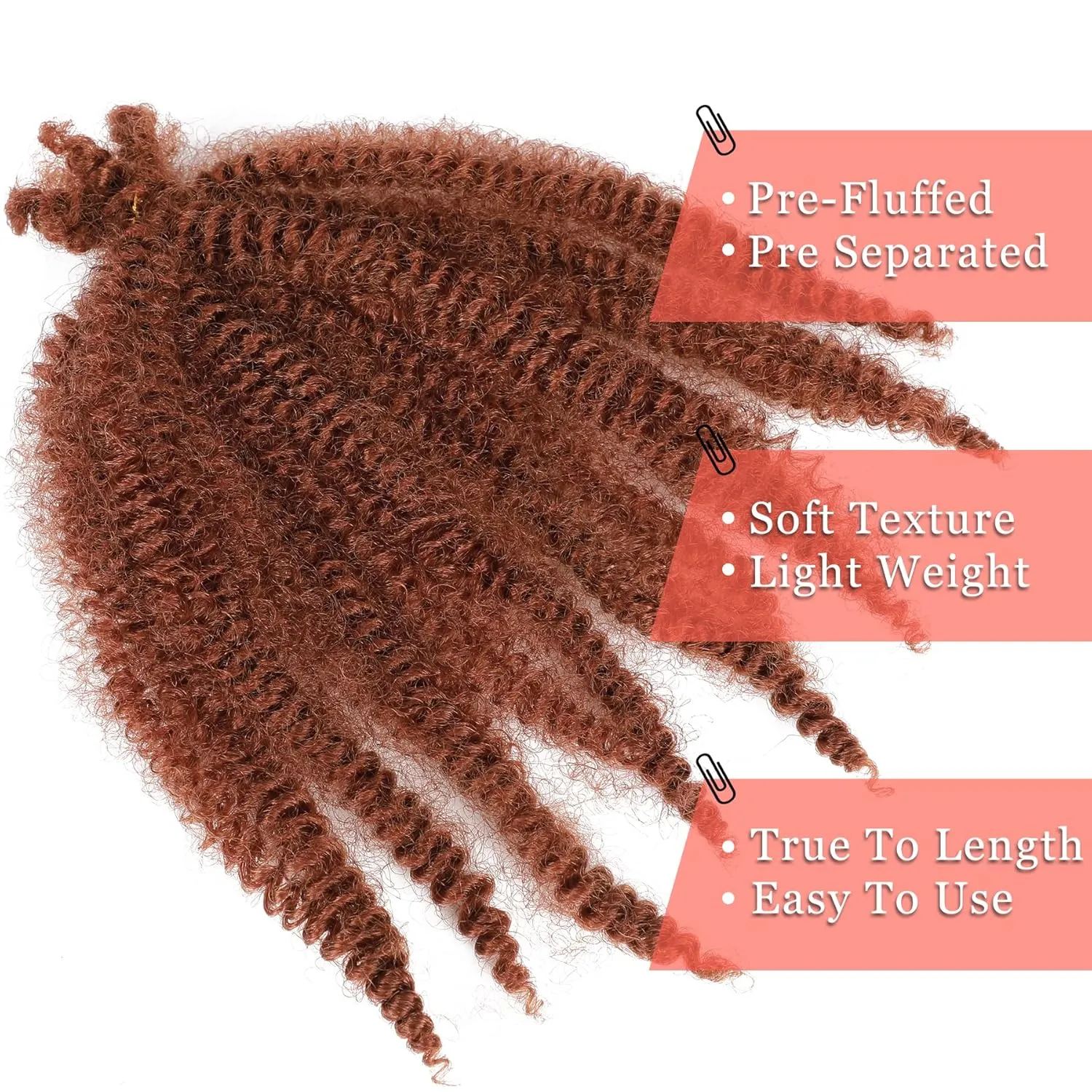 Marley Hair 10 Inch 7 Packs Ginger Marley Twist Braiding Hair for Soft Faux Locs Crochet Hair Pre Separated Springy Afro Twist Hair Cuban Twist Hair Pre Fluffed Spring Twist Hair Extensions (10",350)