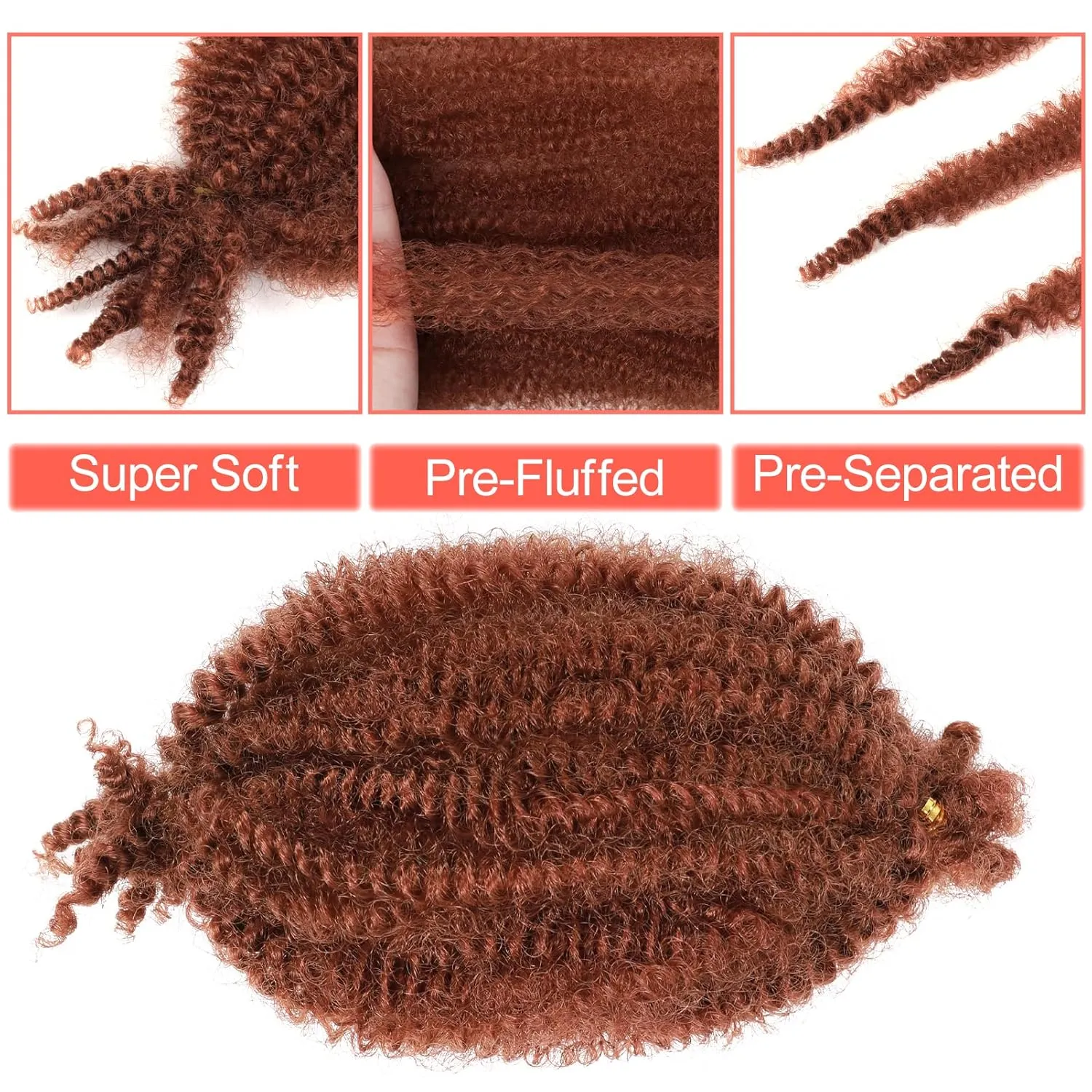 Marley Hair 10 Inch 7 Packs Ginger Marley Twist Braiding Hair for Soft Faux Locs Crochet Hair Pre Separated Springy Afro Twist Hair Cuban Twist Hair Pre Fluffed Spring Twist Hair Extensions (10",350)
