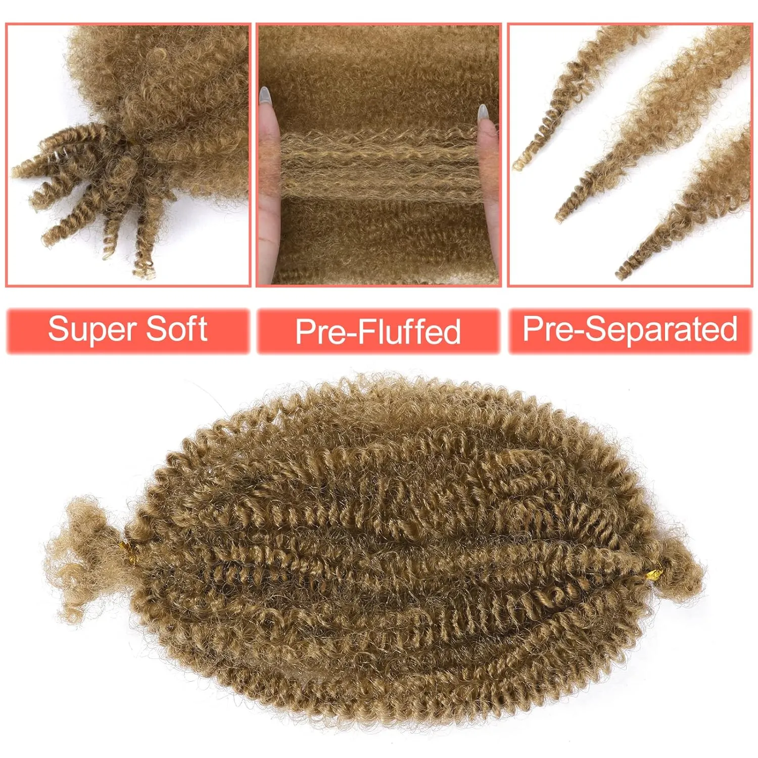 Marley Hair 10 Inch 7 Packs Honey Blonde Marley Twist Braiding Hair for Soft Faux Locs Crochet Hair Pre Separated Springy Afro Twist Hair Pre Fluffed Spring Twist Hair Extensions (10",27)