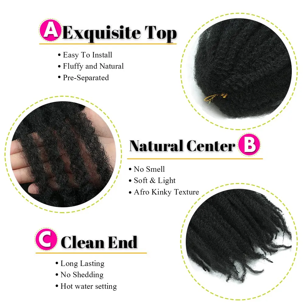 Marley Twist Braiding Hair 18 Inch 8 Packs Cuban Twist Hair Springy Afro Kinky Twist Crochet Braiding Natural Black Synthetic Marley Braid Hair Extension (1B#, 18inch 8packs)