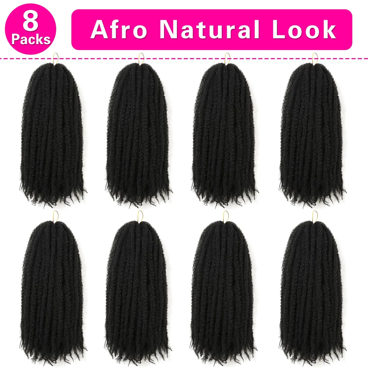Marley Twist Braiding Hair 18 Inch 8 Packs Cuban Twist Hair Springy Afro Kinky Twist Crochet Braiding Natural Black Synthetic Marley Braid Hair Extension (1B#, 18inch 8packs)