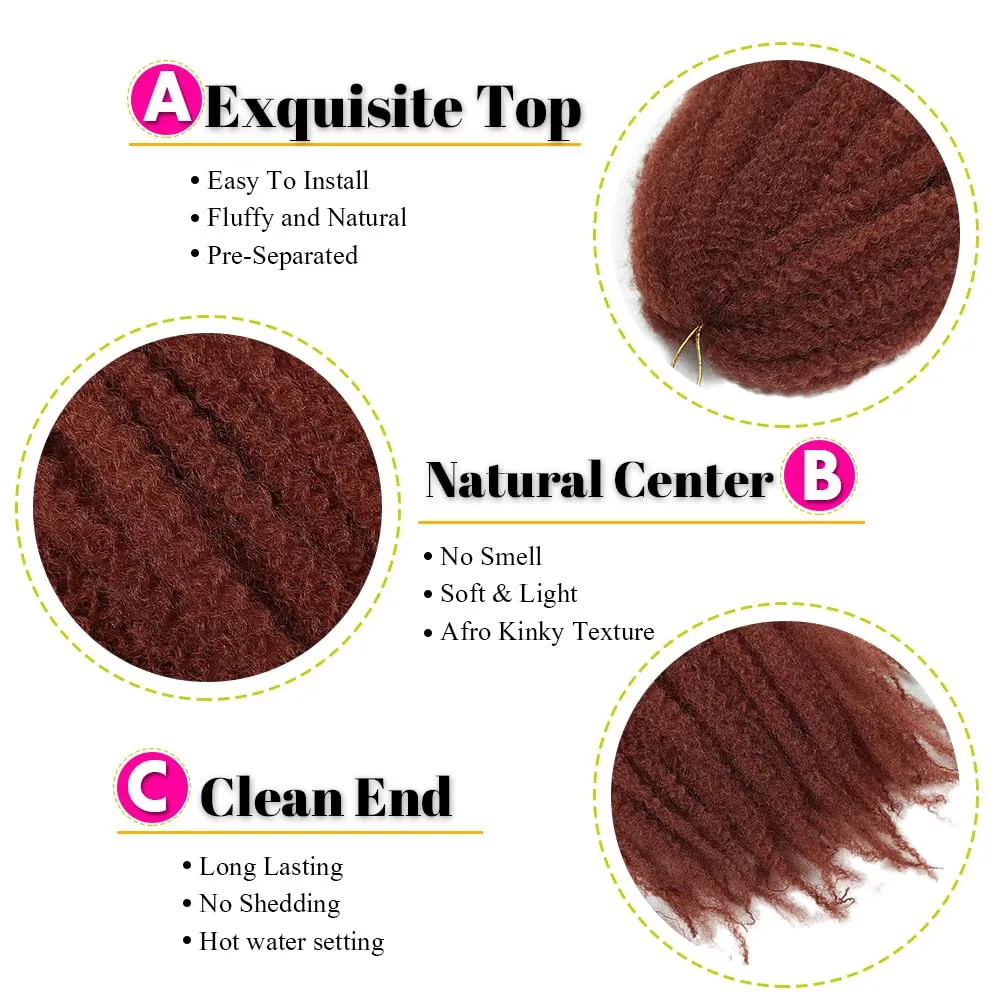 Marley Twist Braiding Hair 18 Inch 8 Packs Ginger Marley Twist Hair Cuban Twist Hair Springy Afro Kinky Twist Crochet Hair Synthetic Kinky Twist Braids Hair Extension (350#, 18inch 8packs)