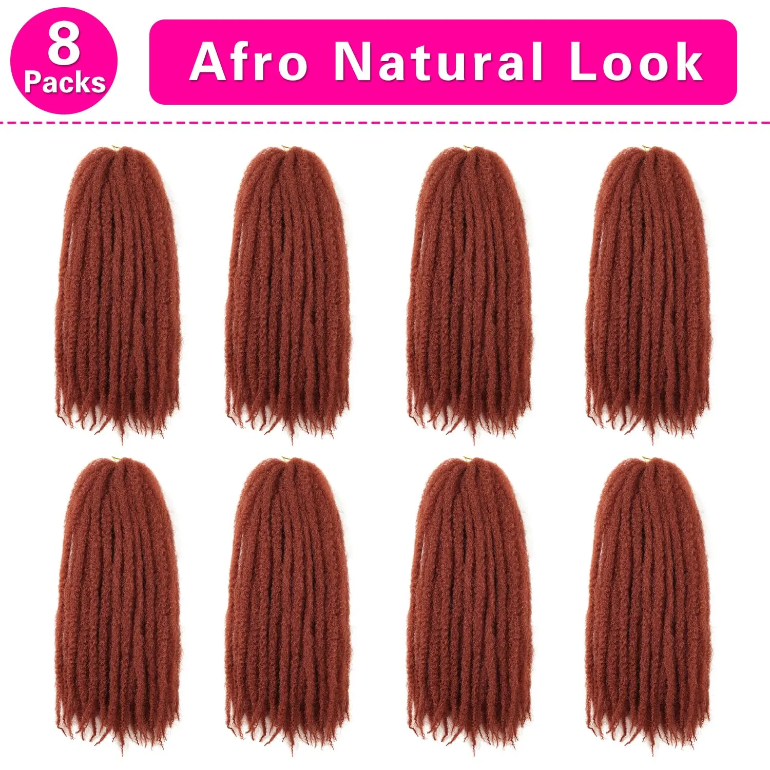 Marley Twist Braiding Hair 18 Inch 8 Packs Ginger Marley Twist Hair Cuban Twist Hair Springy Afro Kinky Twist Crochet Hair Synthetic Kinky Twist Braids Hair Extension (350#, 18inch 8packs)