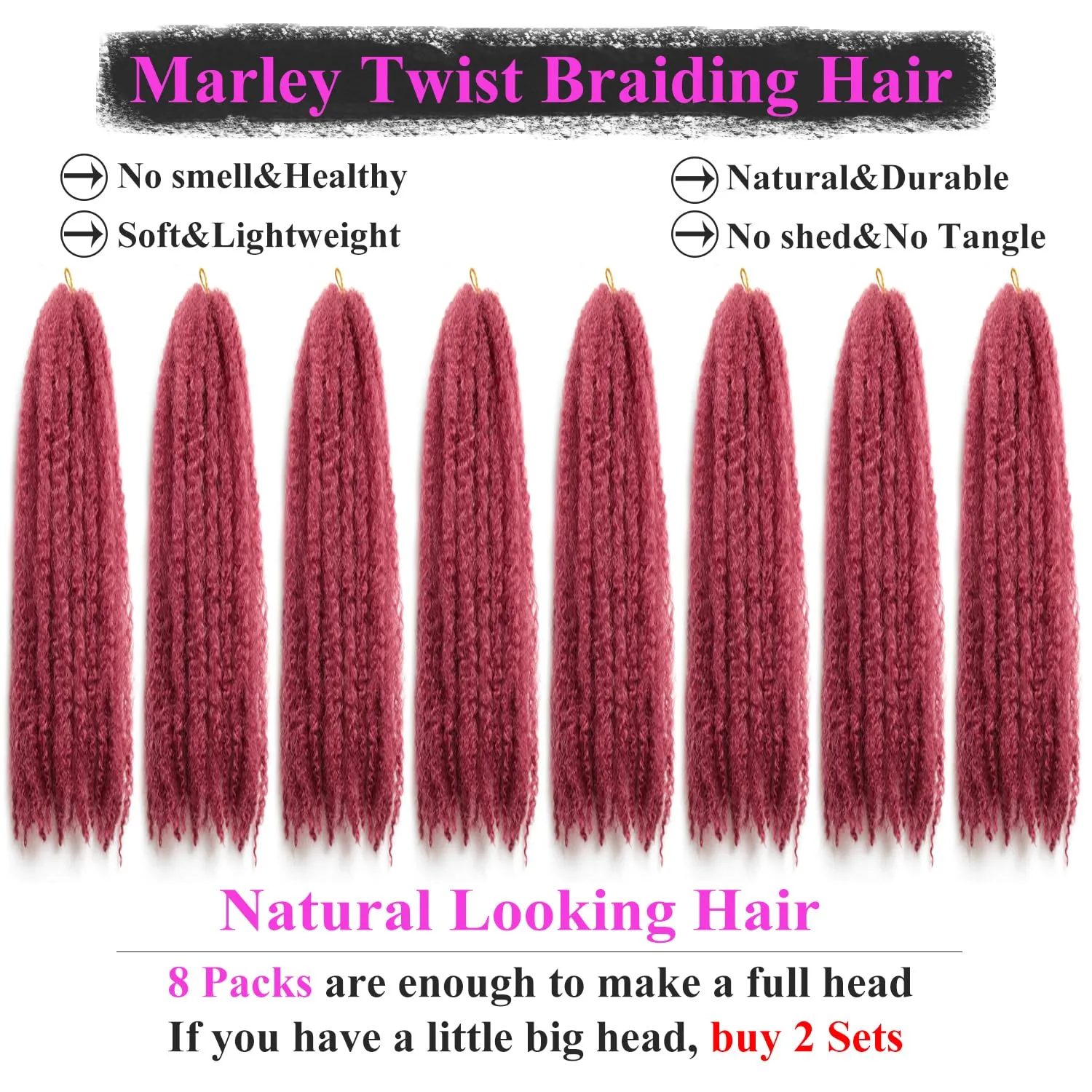 Marley Twist Braiding Hair 18 Inch 8 Packs – Long-Lasting Marley Hair, Fluffy&Tangle-Free Cuban Twist Hair for Braiding, Natural Look Synthetic Spring Afro Kinky Twist Hair Extensions (118=BUG)