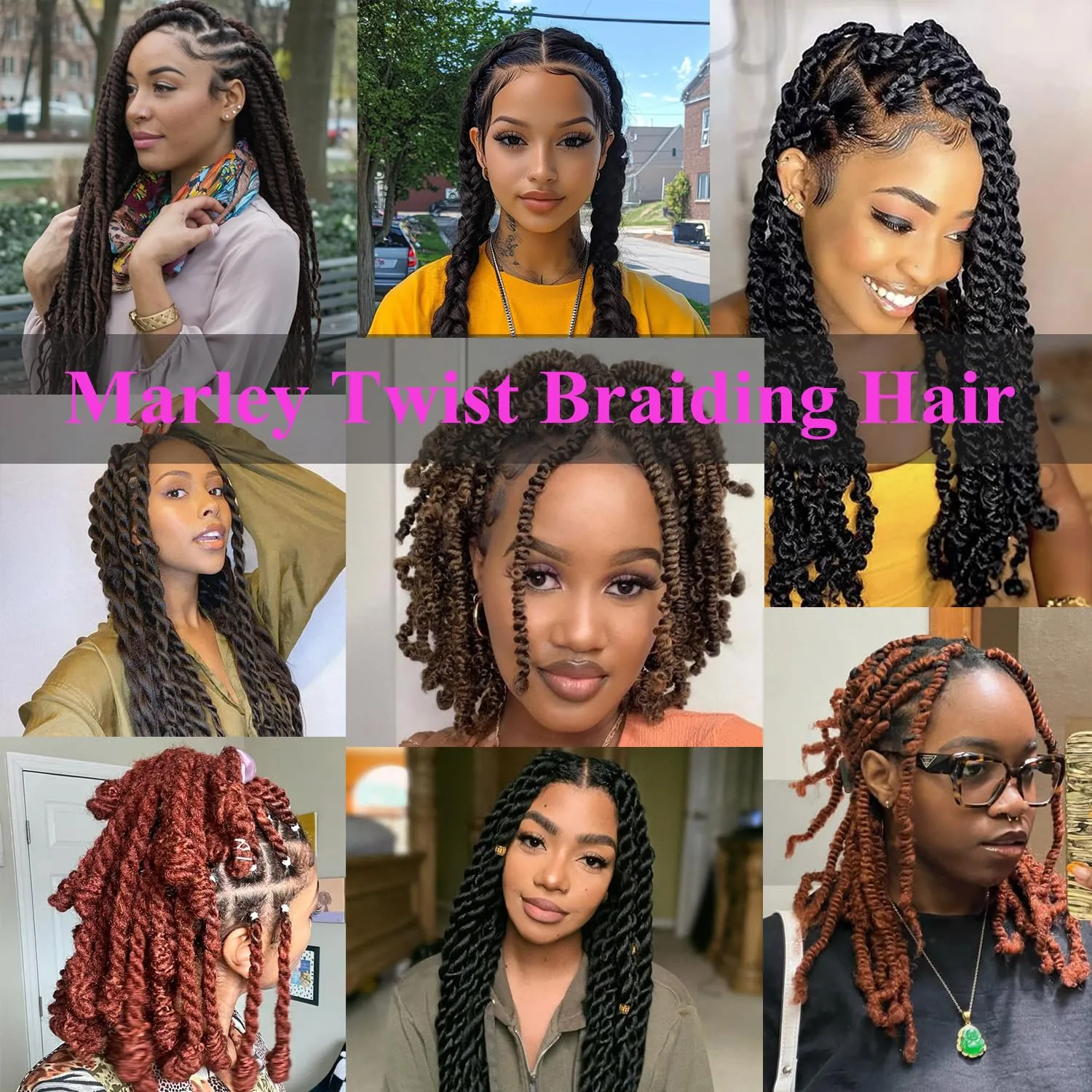 Marley Twist Braiding Hair 18 Inch 8 Packs – Long-Lasting Marley Hair, Fluffy&Tangle-Free Cuban Twist Hair for Braiding, Natural Look Synthetic Spring Afro Kinky Twist Hair Extensions (1B/BUG)
