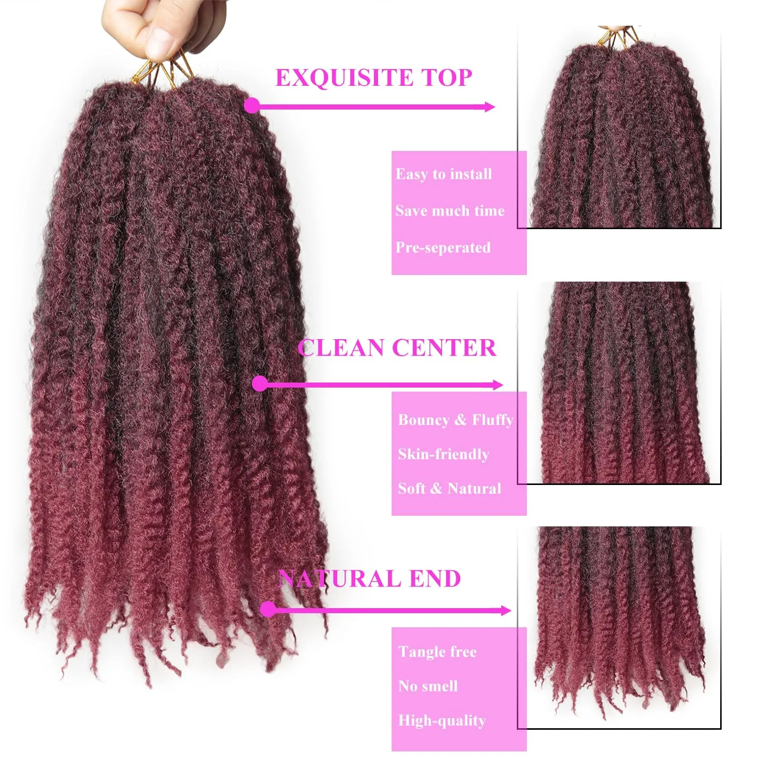 Marley Twist Braiding Hair 18 Inch 8 Packs – Long-Lasting Marley Hair, Fluffy&Tangle-Free Cuban Twist Hair for Braiding, Natural Look Synthetic Spring Afro Kinky Twist Hair Extensions (1B/BUG)