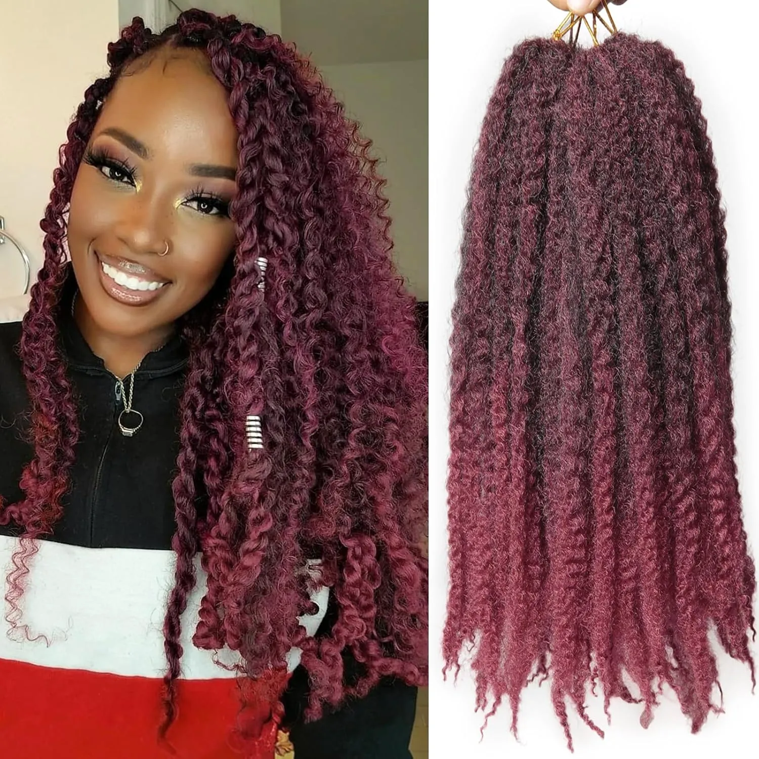 Marley Twist Braiding Hair 18 Inch 8 Packs – Long-Lasting Marley Hair, Fluffy&Tangle-Free Cuban Twist Hair for Braiding, Natural Look Synthetic Spring Afro Kinky Twist Hair Extensions (1B/BUG)