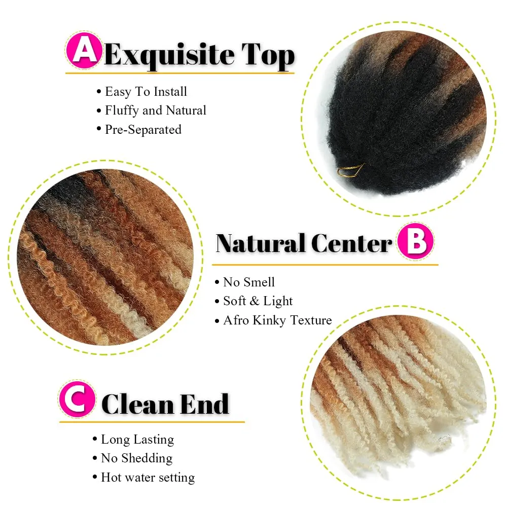Marley Twist Braiding Hair 18 Inch 8 Packs Ombre Marley Twist Hair Cuban Twist Afro Kinky Twist Crochet Braids Hair Synthetic Twist Hair Extension for Locs (1B27613#, 18inch 8packs)