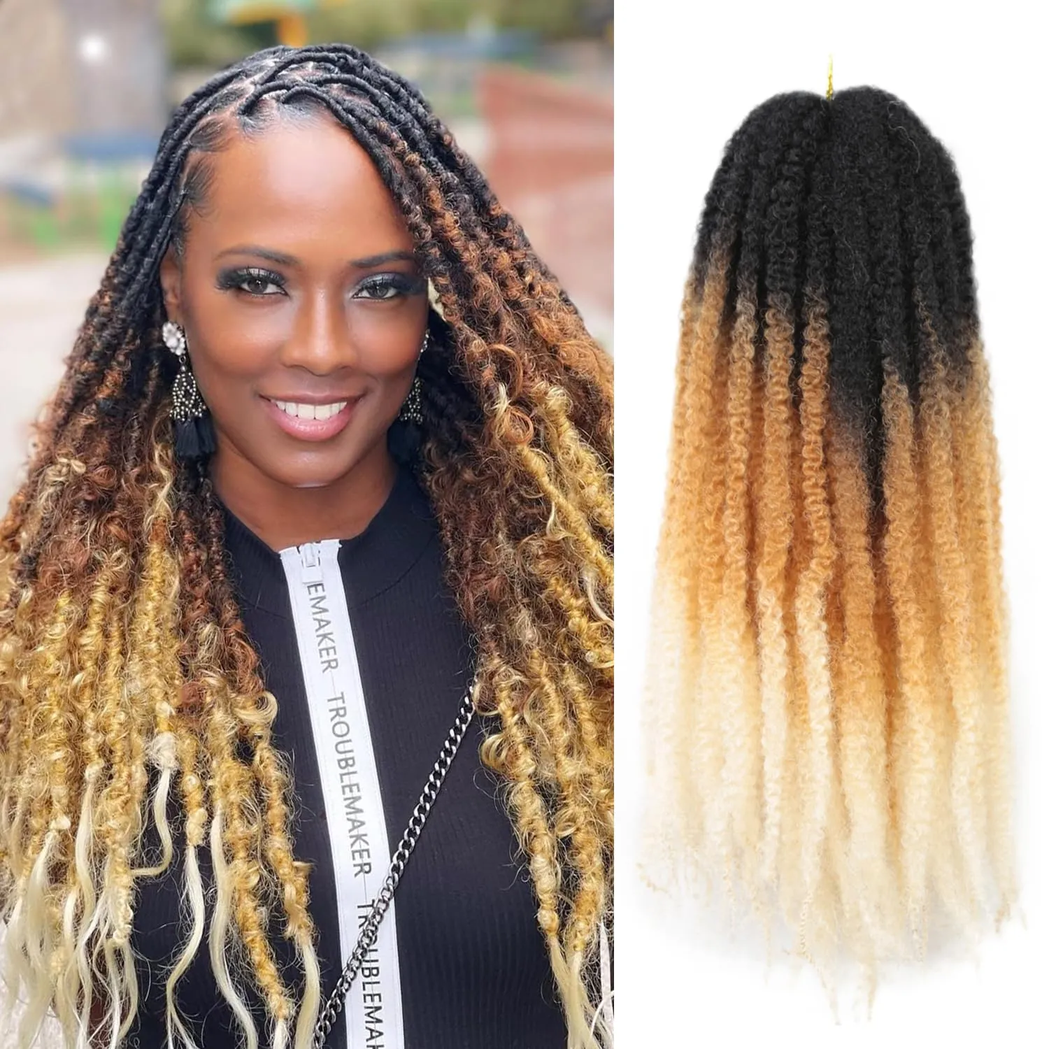 Marley Twist Braiding Hair 18 Inch 8 Packs Ombre Marley Twist Hair Cuban Twist Afro Kinky Twist Crochet Braids Hair Synthetic Twist Hair Extension for Locs (1B27613#, 18inch 8packs)