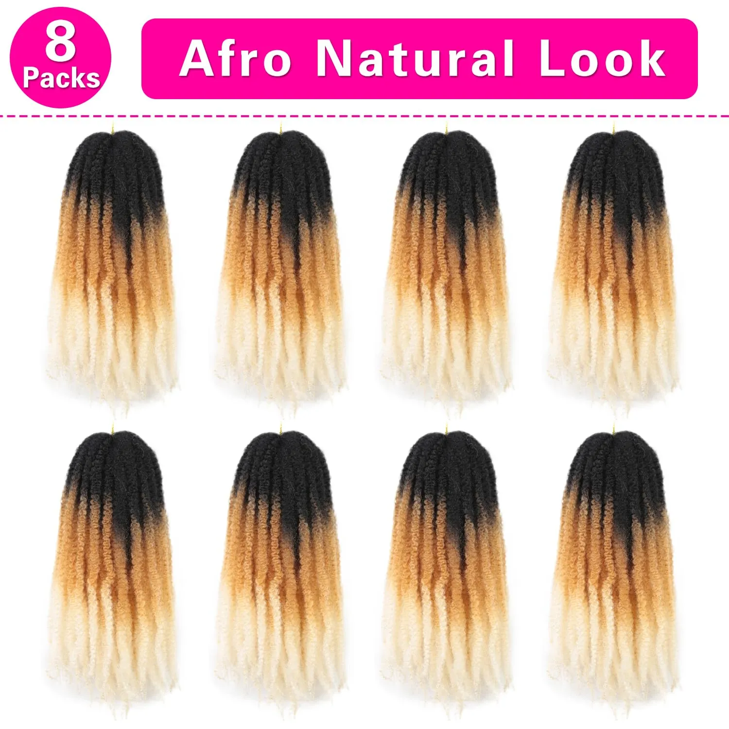 Marley Twist Braiding Hair 18 Inch 8 Packs Ombre Marley Twist Hair Cuban Twist Afro Kinky Twist Crochet Braids Hair Synthetic Twist Hair Extension for Locs (1B27613#, 18inch 8packs)