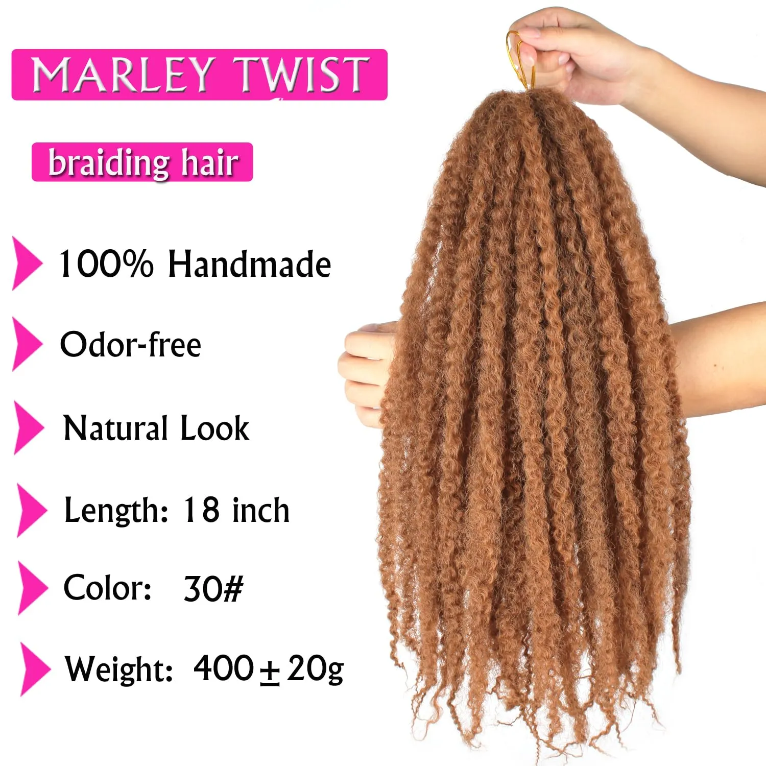 Marley Twist Braiding Hair 18 Inch Marley Hair 8 Packs Kinky Twist Hair Extensions for Afro Kinky Curly Braiding Hair Soft and Natural Crochet Hair (18 Inch 8packs,#30)