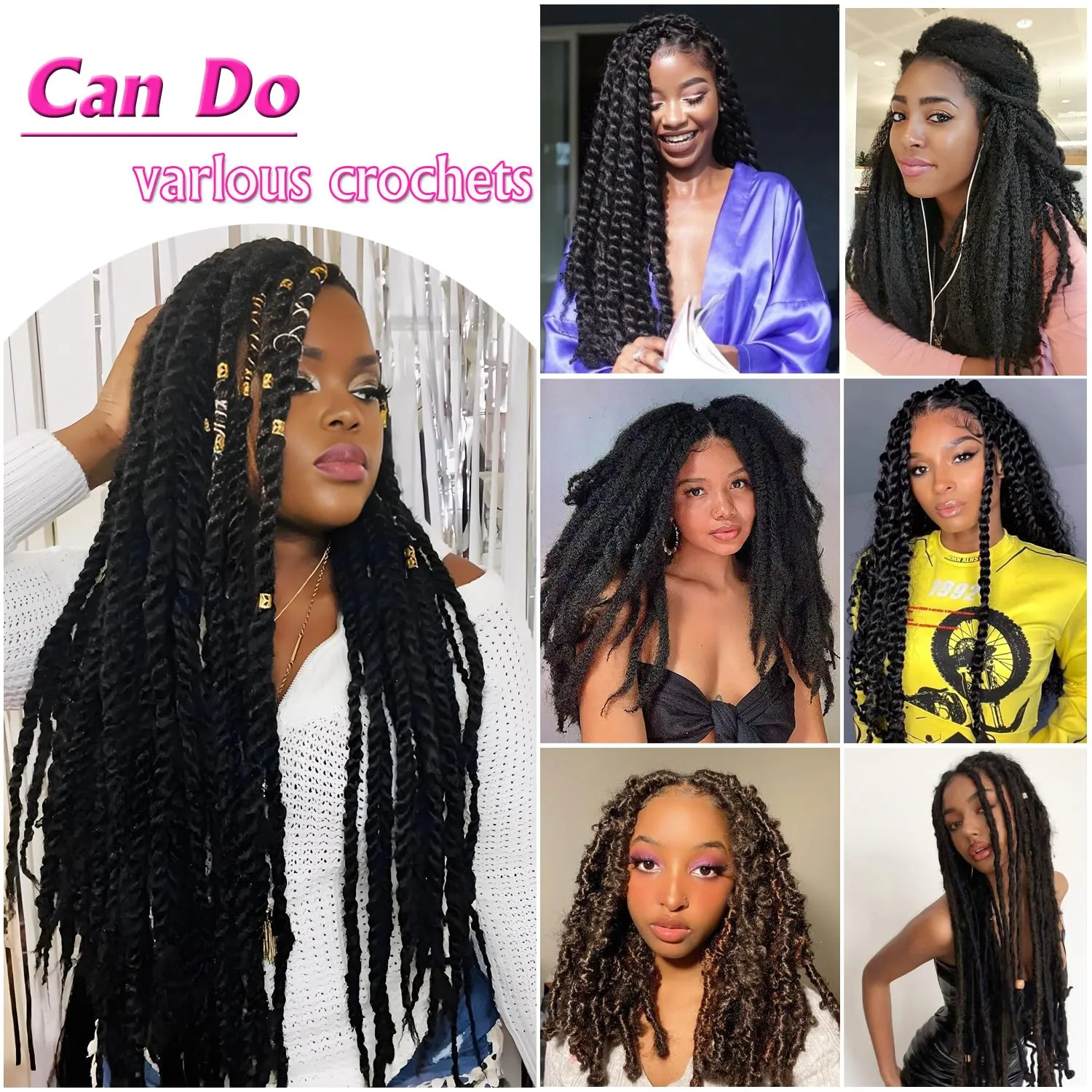 Marley Twist Braiding Hair 18 Inch Marley Hair 8 Packs Kinky Twist Hair Extensions for Afro Kinky Curly Braiding Soft and Natural Crochet Hair (18 Inch 8packs, 1B)