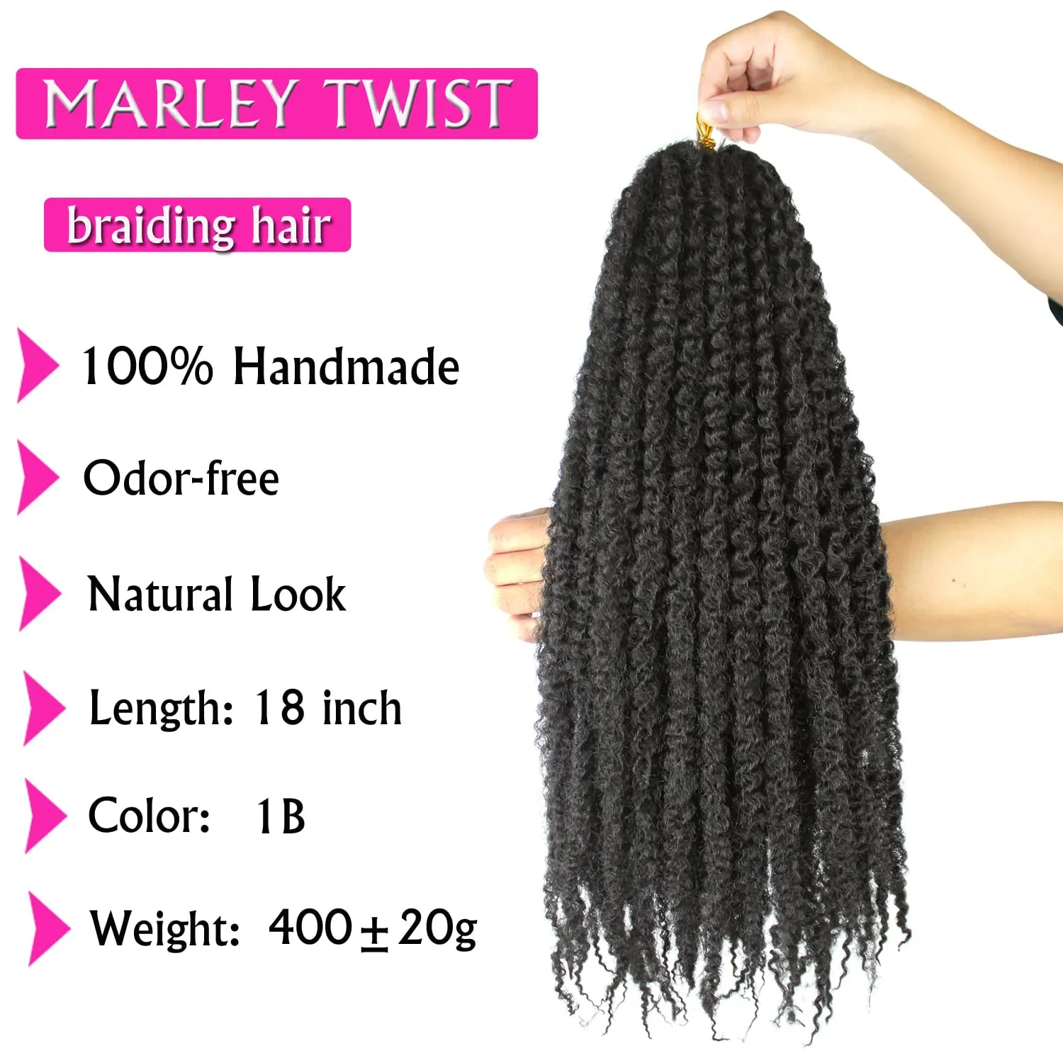 Marley Twist Braiding Hair 18 Inch Marley Hair 8 Packs Kinky Twist Hair Extensions for Afro Kinky Curly Braiding Soft and Natural Crochet Hair (18 Inch 8packs, 1B)