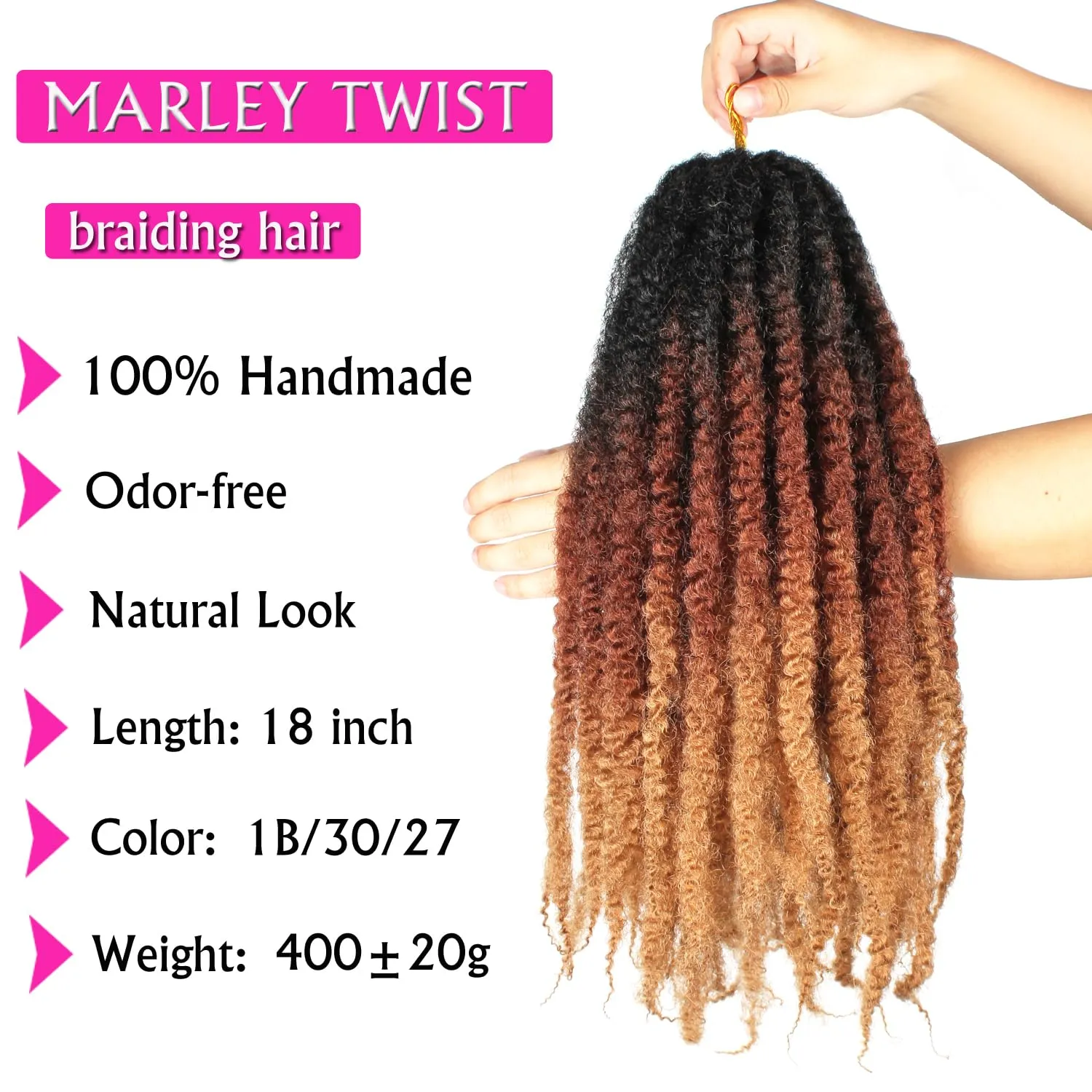 Marley Twist Braiding Hair 18 Inch Marley Hair 8 Packs Kinky Twist Hair Extensions for Afro Kinky Curly Braiding Soft and Natural Crochet Hair (18 Inch 8packs,1b/30/27)