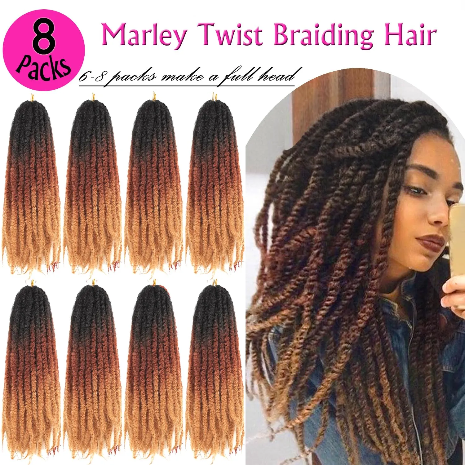 Marley Twist Braiding Hair 18 Inch Marley Hair 8 Packs Kinky Twist Hair Extensions for Afro Kinky Curly Braiding Soft and Natural Crochet Hair (18 Inch 8packs,1b/30/27)