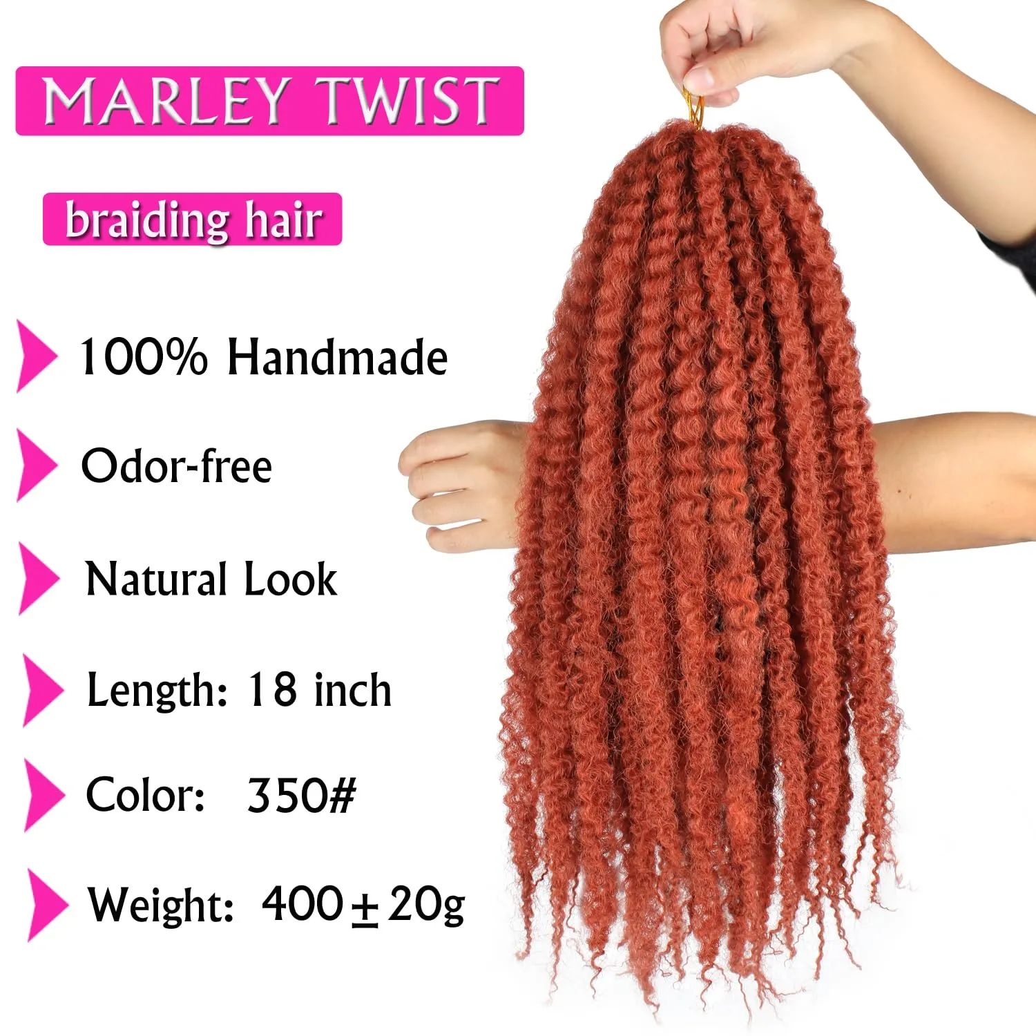 Marley Twist Braiding Hair 18 Inch Marley Hair 8 Packs Kinky Twist Hair Extensions for Afro Kinky Curly Braiding Soft and Natural Crochet Hair (18 Inch 8packs,350)