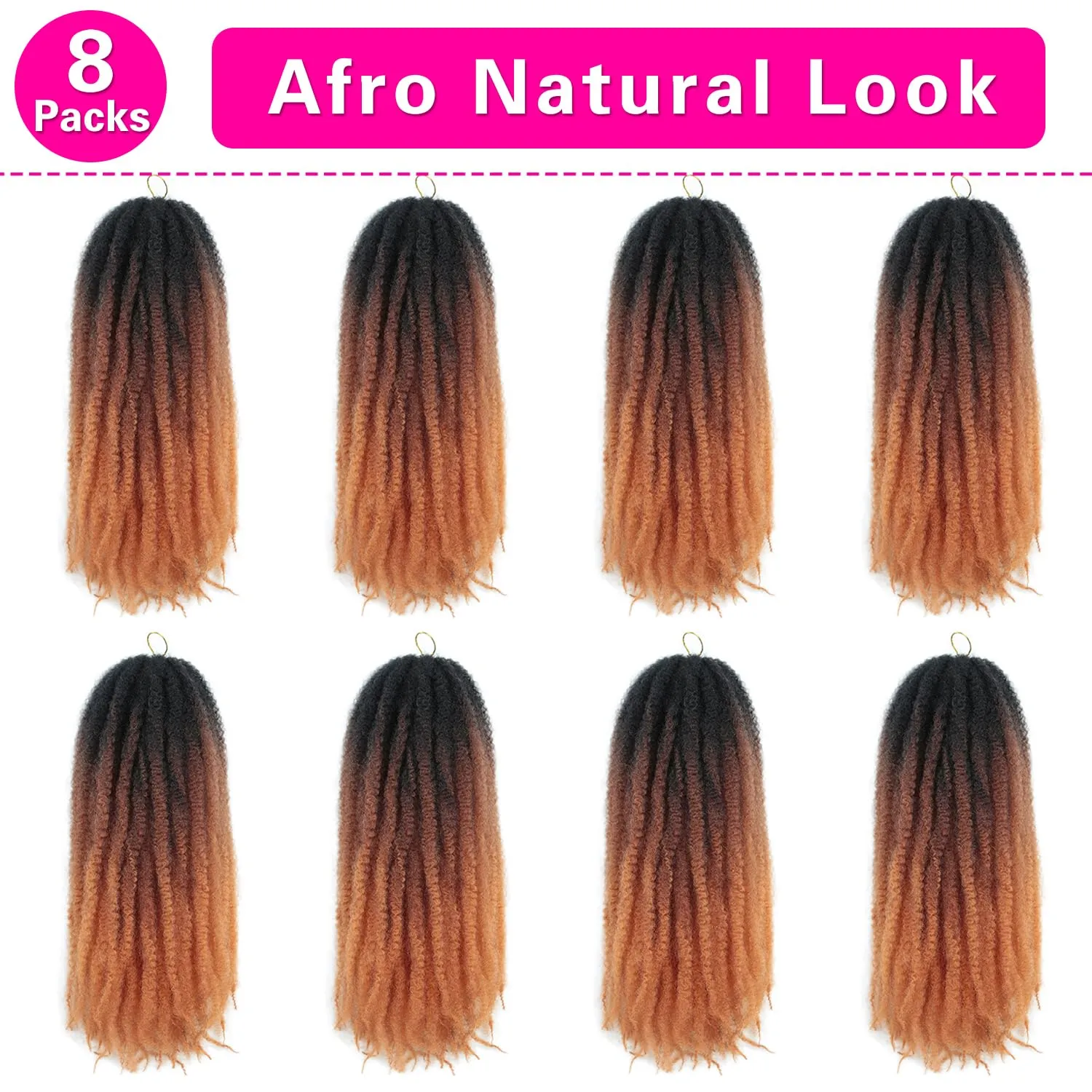 Marley Twist Braiding Hair 18 Inch Ombre Cuban Twist Hair 8 Packs Springy Afro Kinky Twists Crochet Hair Extension Crochet Twist Braiding Synthetic Hair for Faux Locs (3TOrange, 18inch 8packs)