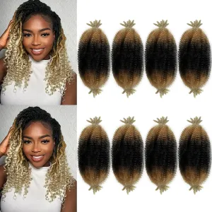 Marley Twist Braiding Hair 8 Inch 8 Packs Springy Afro Twist Ombre Blonde Kinky Curly Braiding Synthetic Wrapping Hair for Soft Locs