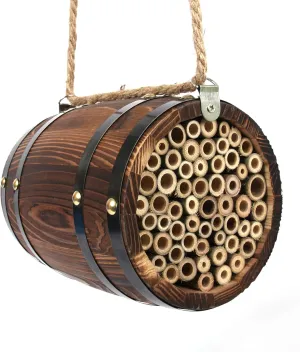 Mason Bee Barrel - Natural Hanging Habitat for Pollinators, Increases Productivity in Your Garden (Brown)