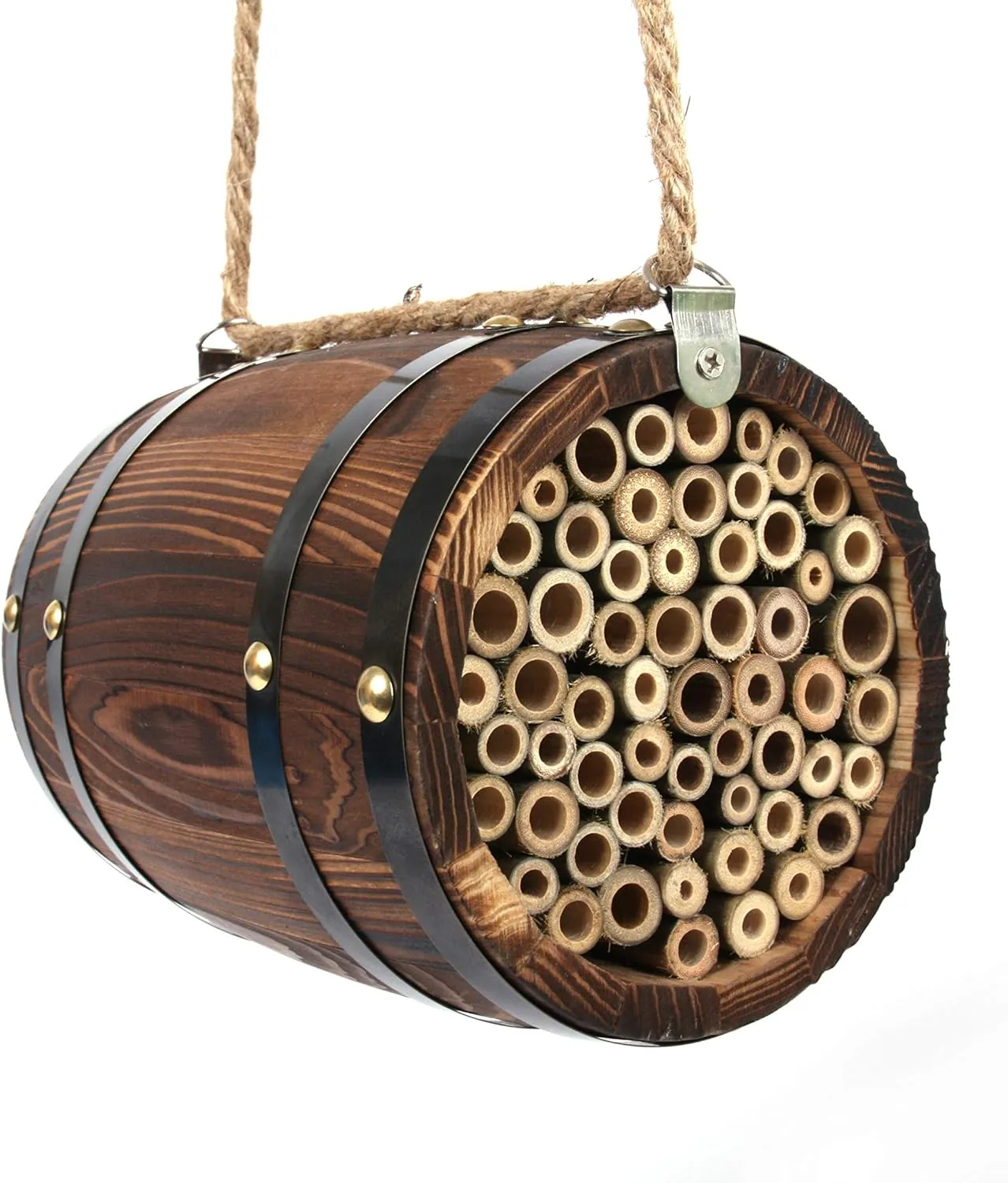 Mason Bee Barrel - Natural Hanging Habitat for Pollinators, Increases Productivity in Your Garden (Brown)