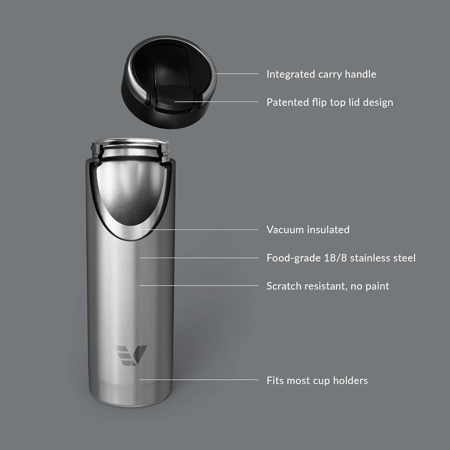 Maxi Stainless Steel Water Bottle 26oz - Double wall vacuum insulated | Integrated carry handle | leak proof flip top lid | Lightweight & stylish - Stainless