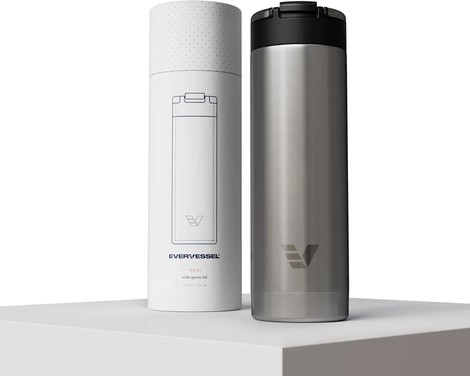 Maxi Stainless Steel Water Bottle 26oz - Double wall vacuum insulated | Integrated carry handle | leak proof flip top lid | Lightweight & stylish - Stainless