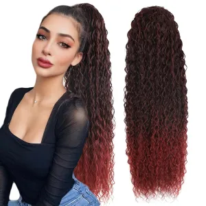 Meepo Curly Ponytail Hair Extensions Synthetic Water Wave Long Drawstring Ponytail Human Hair Feeling For Women With 2 Clips In Ombre Thick Ponytail Natural Looking Hairpiece 30 Inch(#MT/BUG)