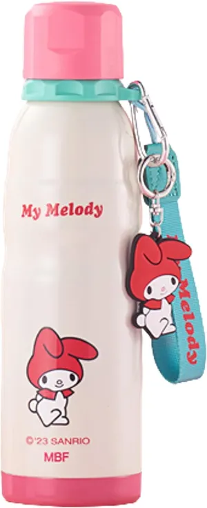 Melody Stainless Steel Insulated Water Bottle with Key Chain and Strap - Pink 600ml