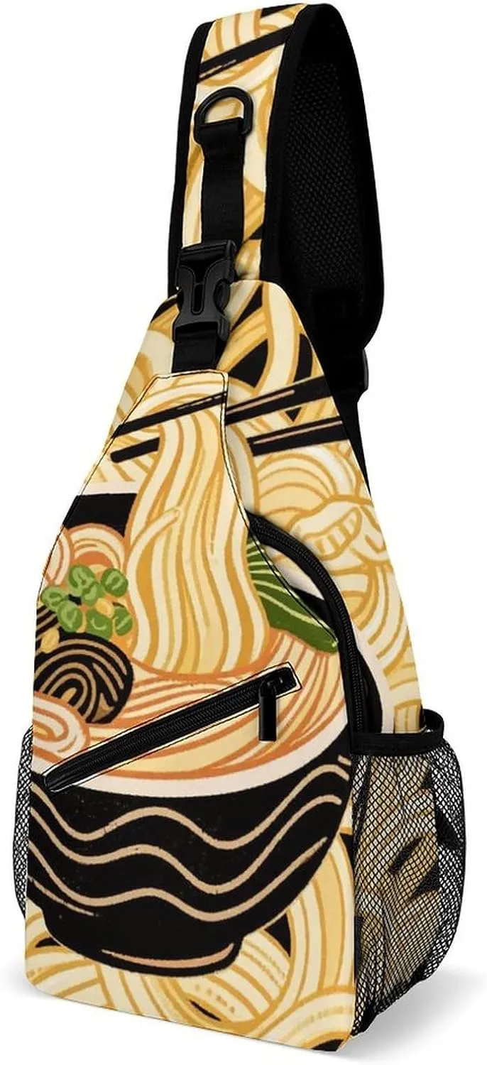 Men Sling Backpack Packable Breathable Shoulder Chest Crossbody Bag - Ramen Noodles Texture Art Anti-Theft Multipurpose Rucksack Tote Bags With Adjustable Shoulder Strap