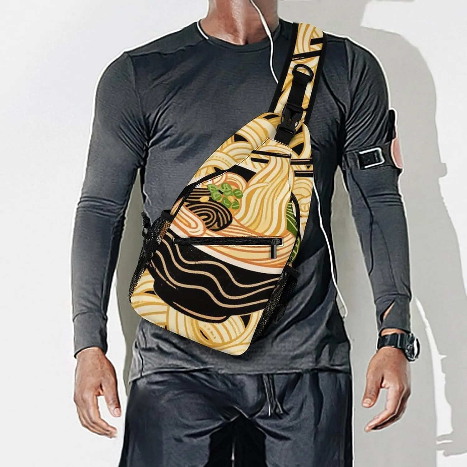 Men Sling Backpack Packable Breathable Shoulder Chest Crossbody Bag - Ramen Noodles Texture Art Anti-Theft Multipurpose Rucksack Tote Bags With Adjustable Shoulder Strap
