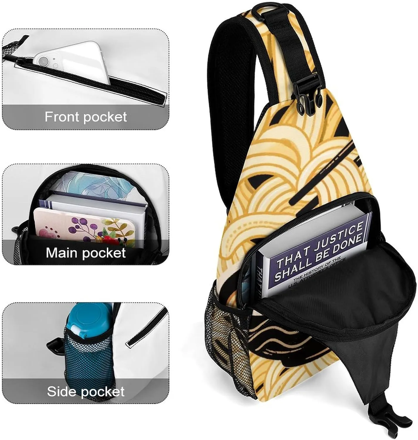 Men Sling Backpack Packable Breathable Shoulder Chest Crossbody Bag - Ramen Noodles Texture Art Anti-Theft Multipurpose Rucksack Tote Bags With Adjustable Shoulder Strap