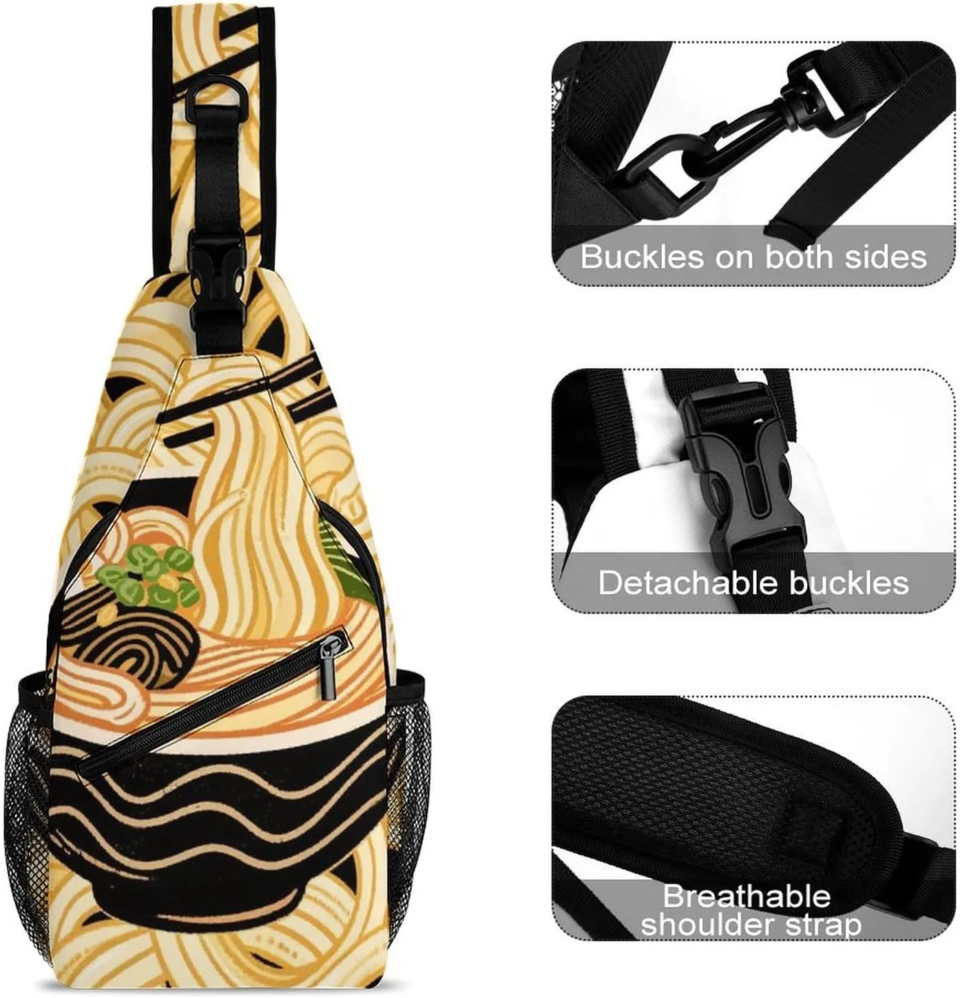 Men Sling Backpack Packable Breathable Shoulder Chest Crossbody Bag - Ramen Noodles Texture Art Anti-Theft Multipurpose Rucksack Tote Bags With Adjustable Shoulder Strap