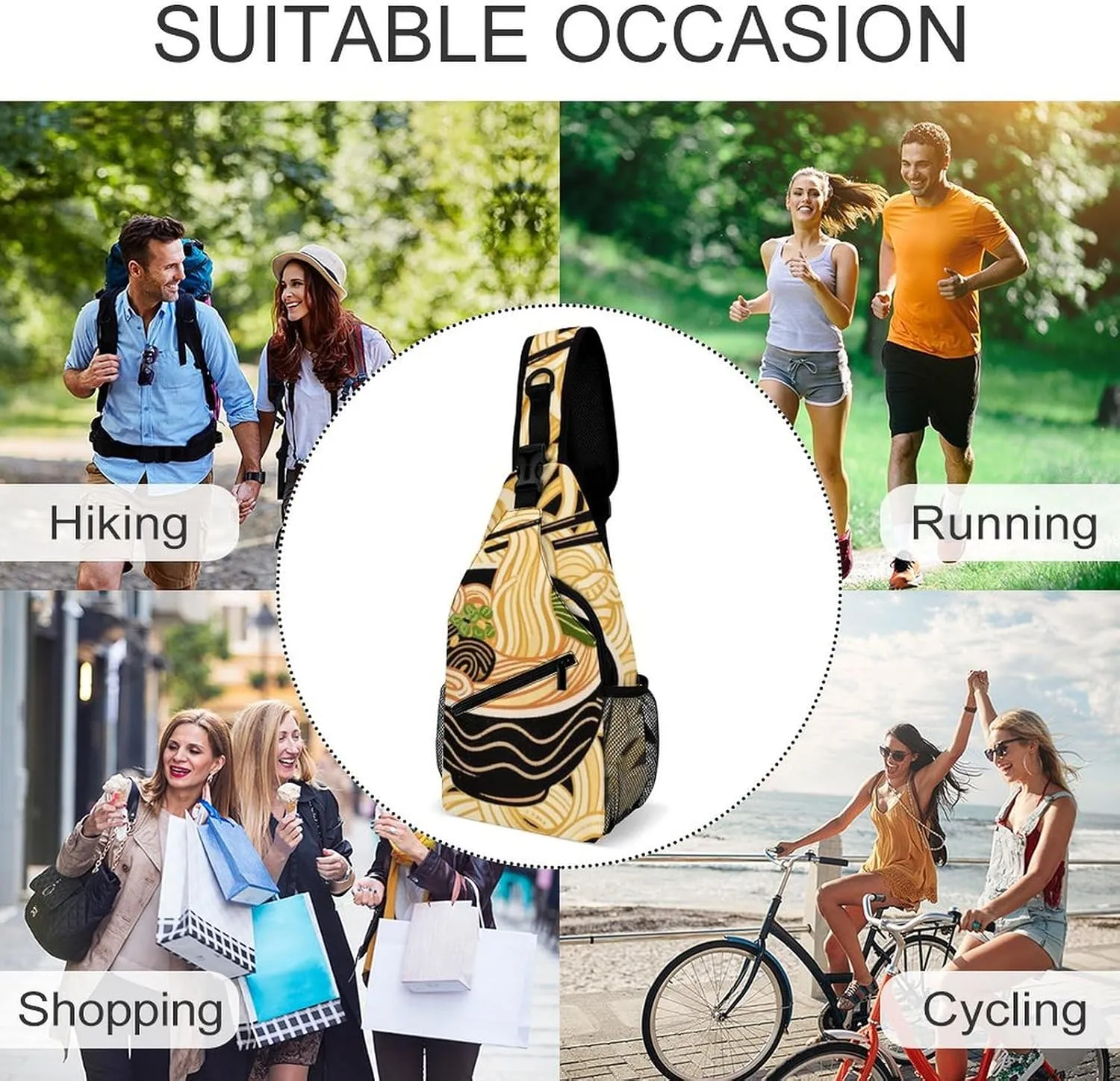Men Sling Backpack Packable Breathable Shoulder Chest Crossbody Bag - Ramen Noodles Texture Art Anti-Theft Multipurpose Rucksack Tote Bags With Adjustable Shoulder Strap