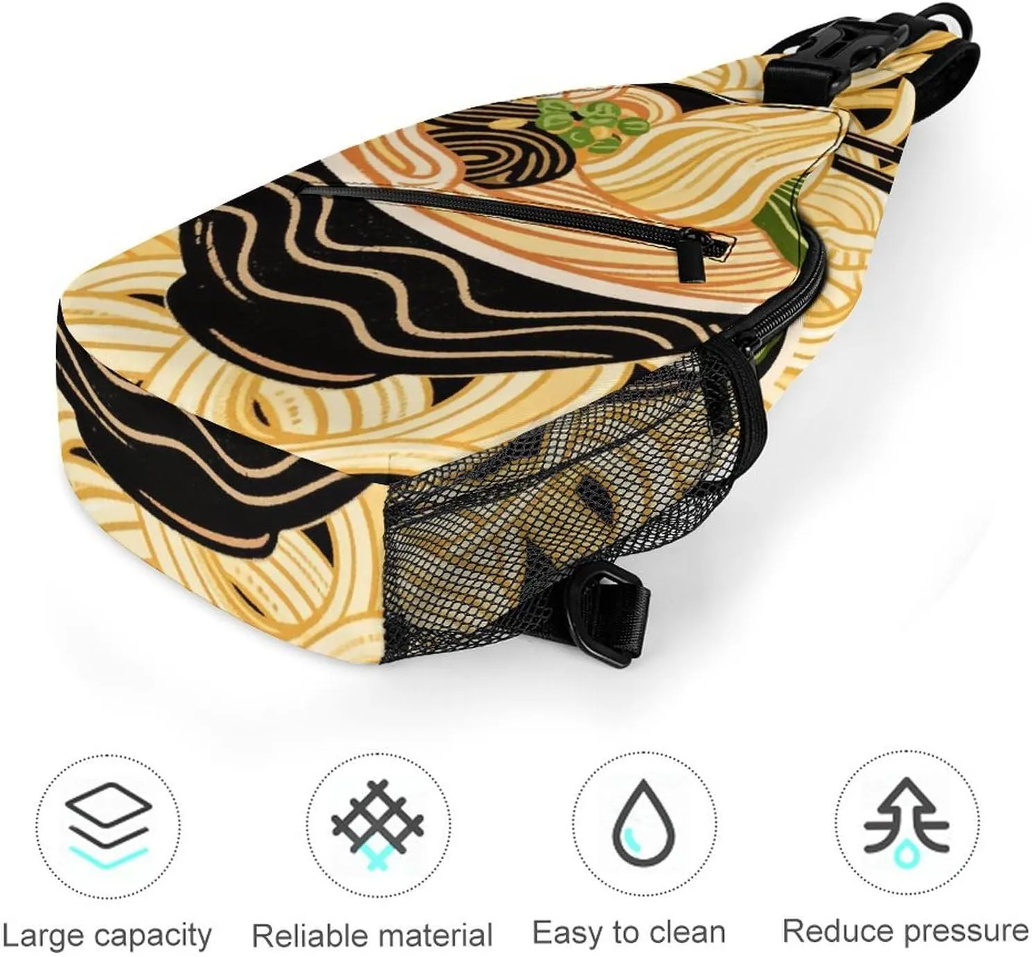 Men Sling Backpack Packable Breathable Shoulder Chest Crossbody Bag - Ramen Noodles Texture Art Anti-Theft Multipurpose Rucksack Tote Bags With Adjustable Shoulder Strap
