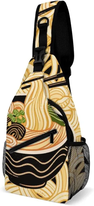 Men Sling Backpack Packable Breathable Shoulder Chest Crossbody Bag - Ramen Noodles Texture Art Anti-Theft Multipurpose Rucksack Tote Bags With Adjustable Shoulder Strap