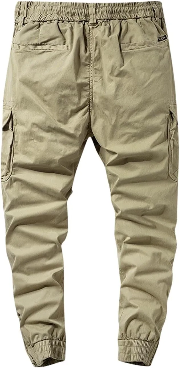 Men's Cargo Pants Elastic Waist Stretch Tactical Joggers for Men Outdoor Work Athletic Casual Pants with Pockets