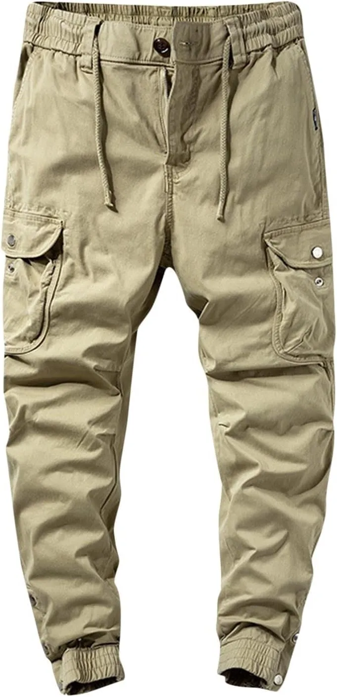 Men's Cargo Pants Elastic Waist Stretch Tactical Joggers for Men Outdoor Work Athletic Casual Pants with Pockets