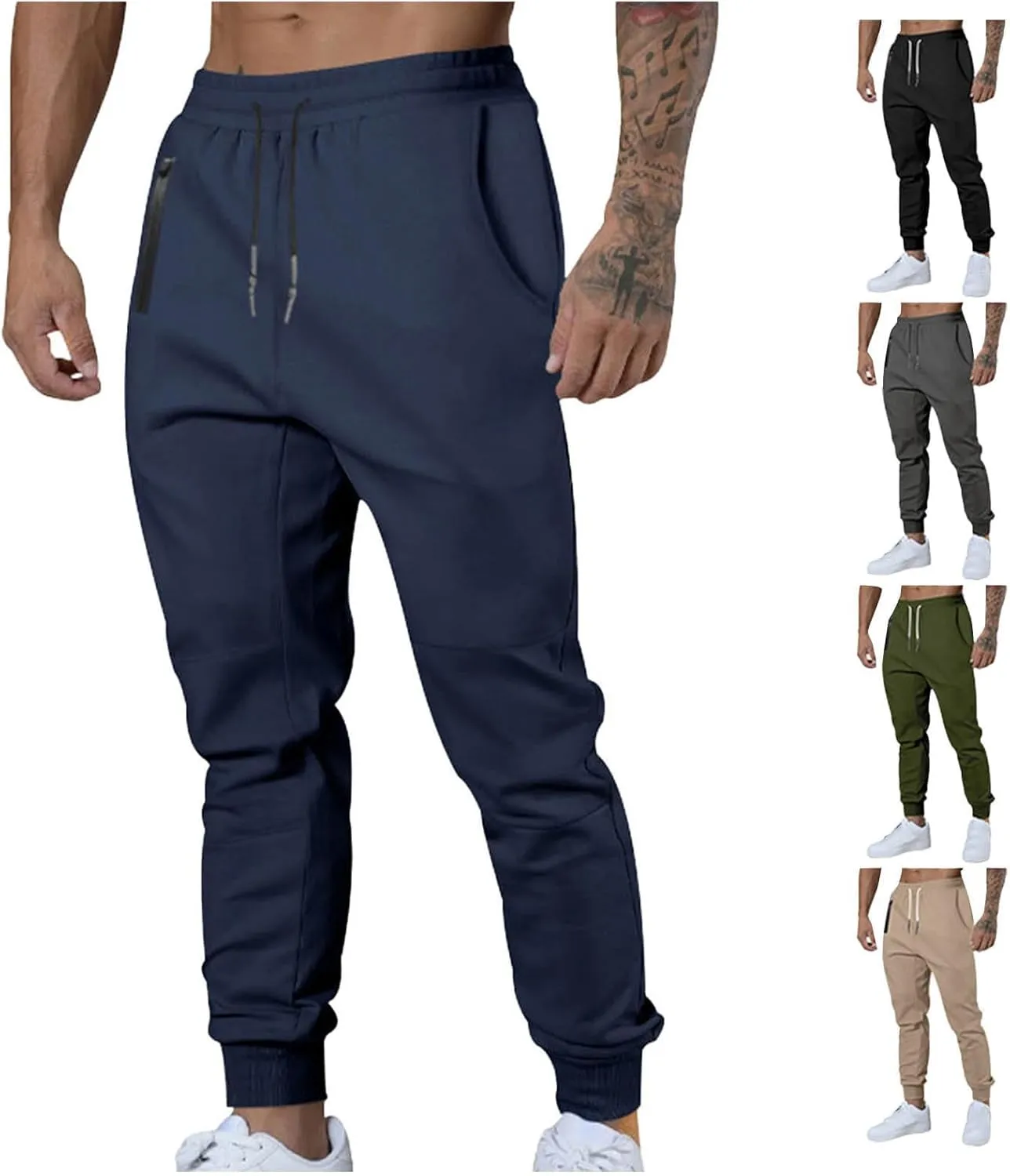 Mens Jogger Pants Gym Slim Fit Elastic Waist Drawstring Sweatpants with Pocket Athletic Pants for Training Running