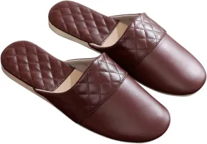 Men's Leather Slippers Genuine Leather Slippers for Men Scuff Slippers with Memory Foam