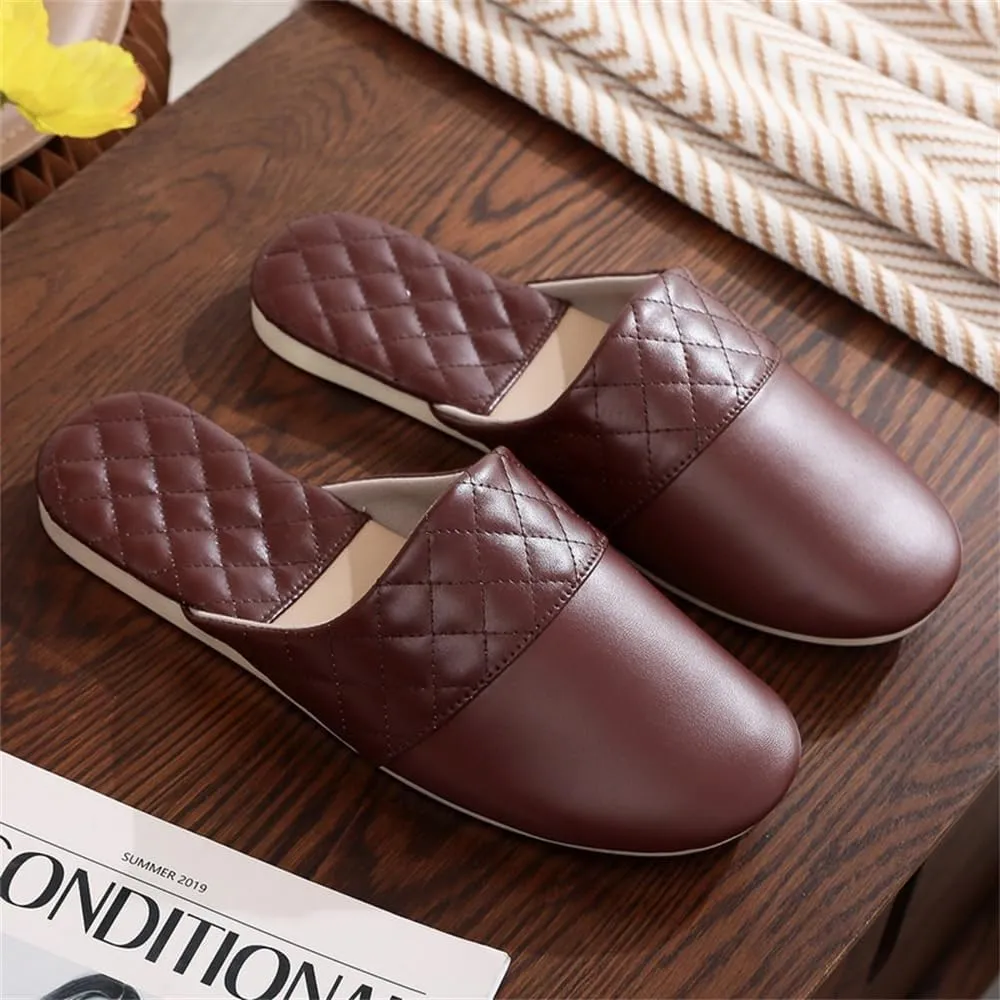 Men's Leather Slippers Genuine Leather Slippers for Men Scuff Slippers with Memory Foam