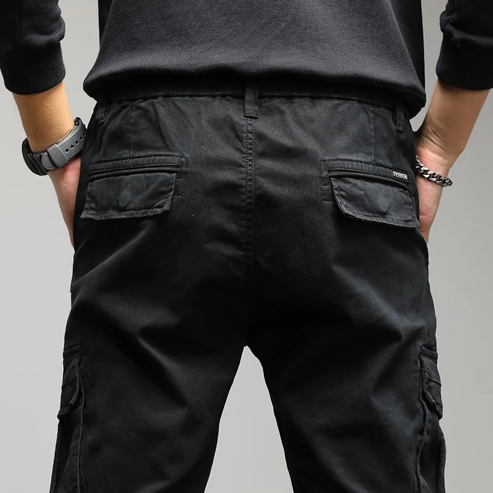 Men's Regular Fit Cargo Pants Drawstring Cotton Multi Pockets Tactical Pants