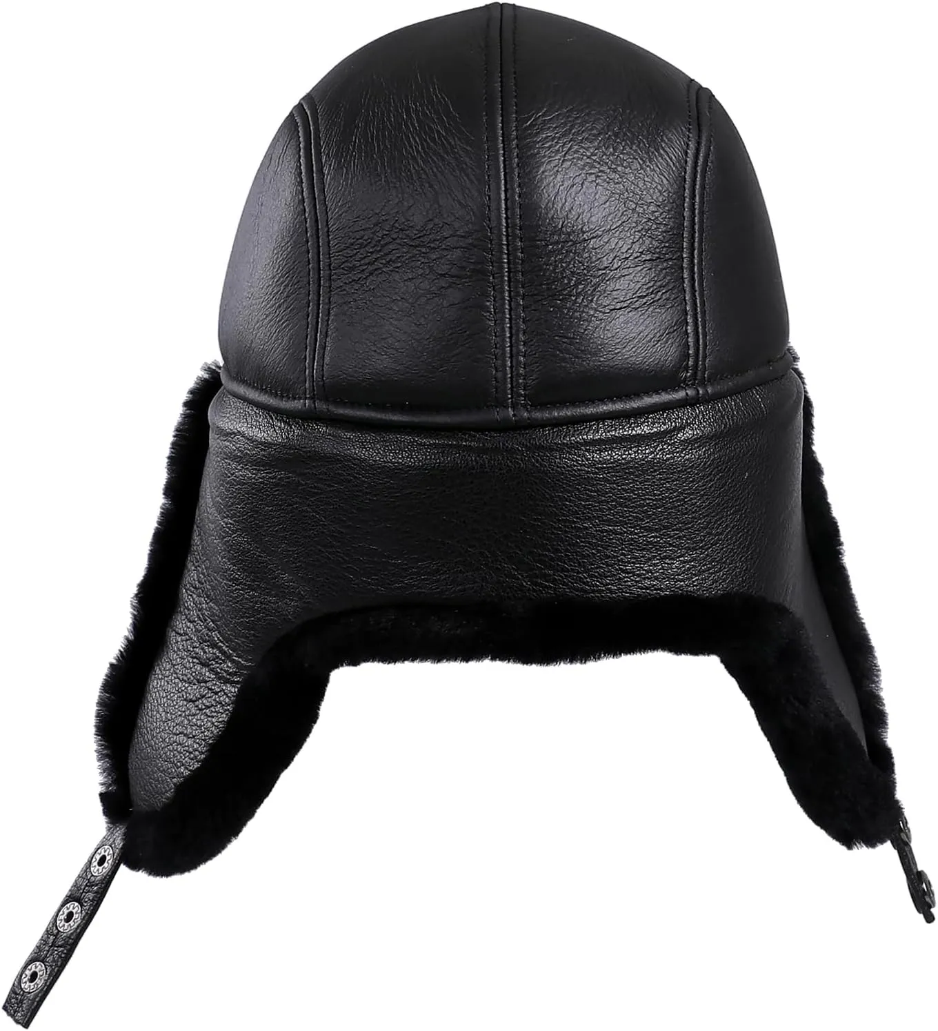 Mens Shearling Sheepskin Leather Aviator Russian Ushanka Trapper Peaked Winter Fur Hat