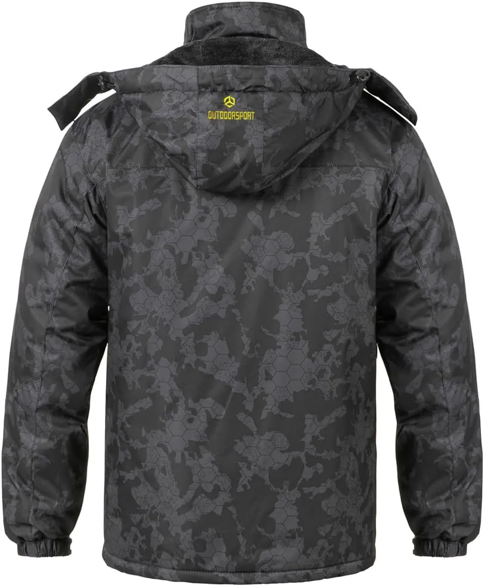 Men's Winter Ski Jacket Warm Fleece Waterproof Outdoor Mountain Hiking Windbreaker Hooded Snow Rain Coat