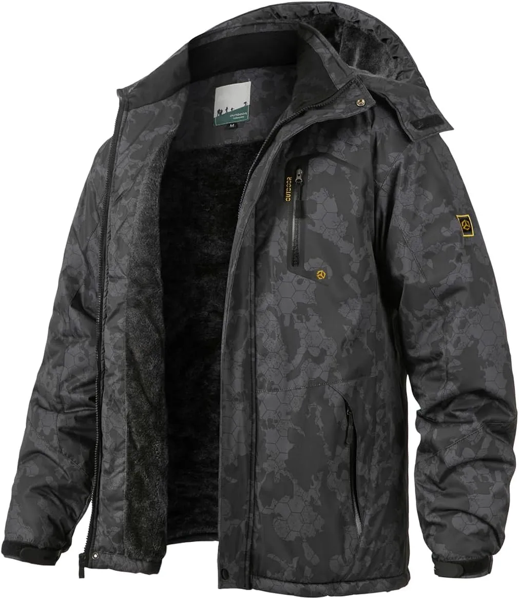 Men's Winter Ski Jacket Warm Fleece Waterproof Outdoor Mountain Hiking Windbreaker Hooded Snow Rain Coat