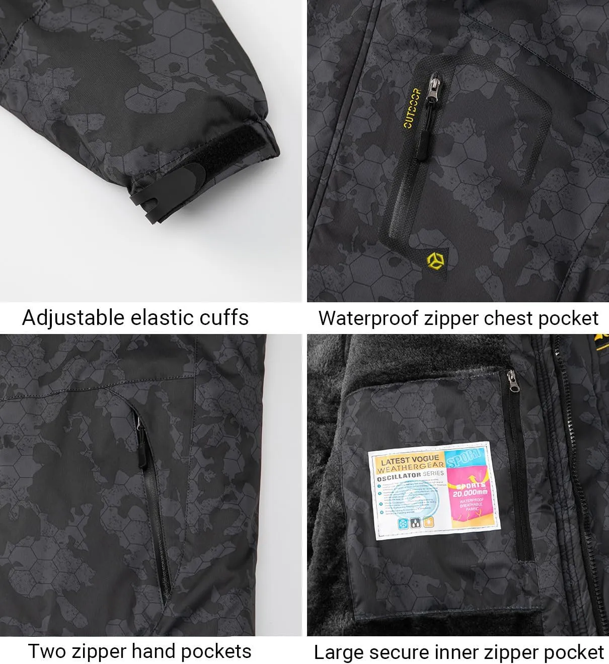 Men's Winter Ski Jacket Warm Fleece Waterproof Outdoor Mountain Hiking Windbreaker Hooded Snow Rain Coat