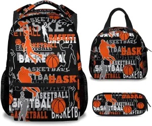 Mercuryelf Basketball Backpack with Lunch Box and Pencil Case, Elementary Kindergarten School Prechool Bookbag for Boys Kids, Set of 3