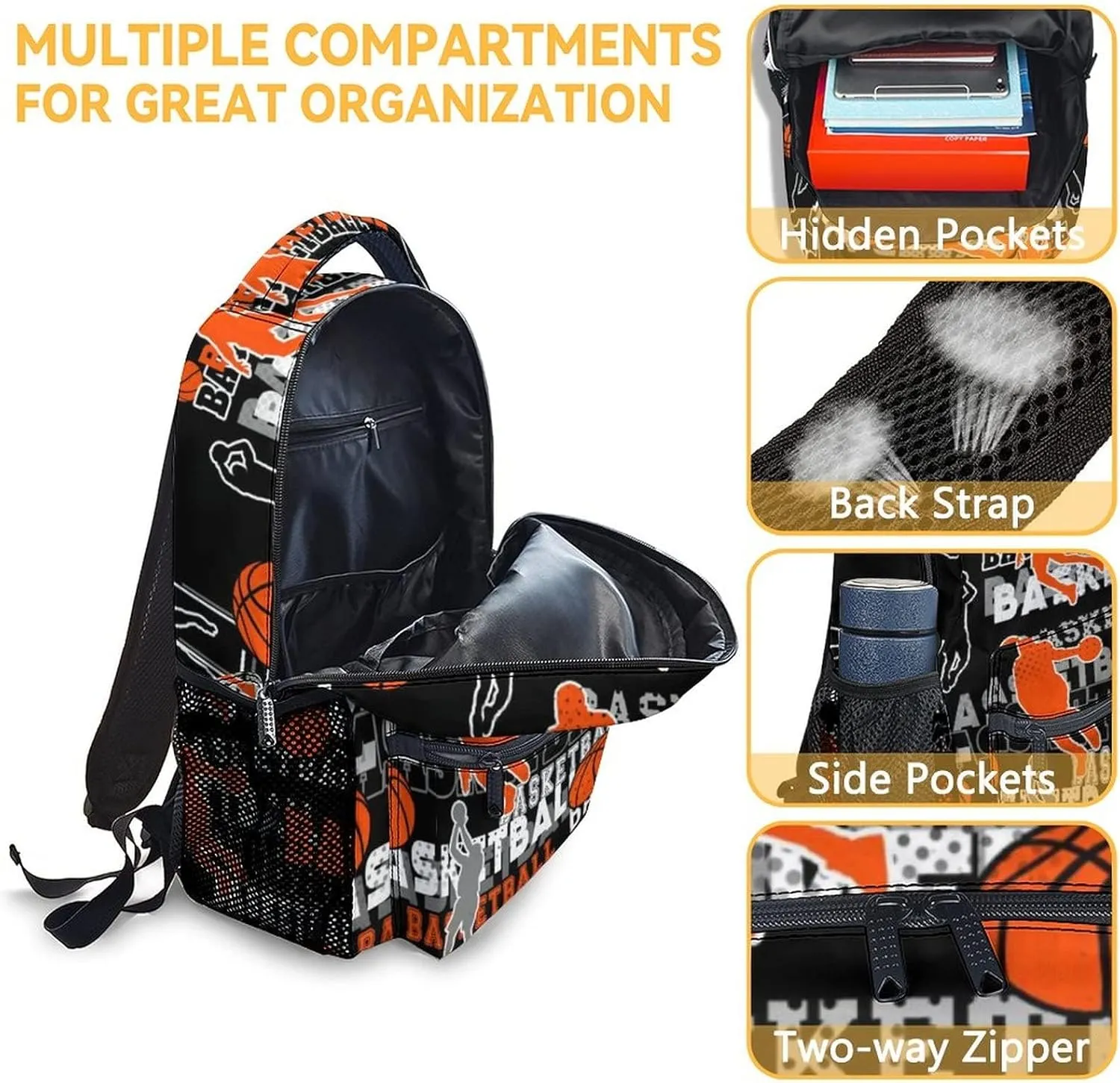 Mercuryelf Basketball Backpack with Lunch Box and Pencil Case, Elementary Kindergarten School Prechool Bookbag for Boys Kids, Set of 3